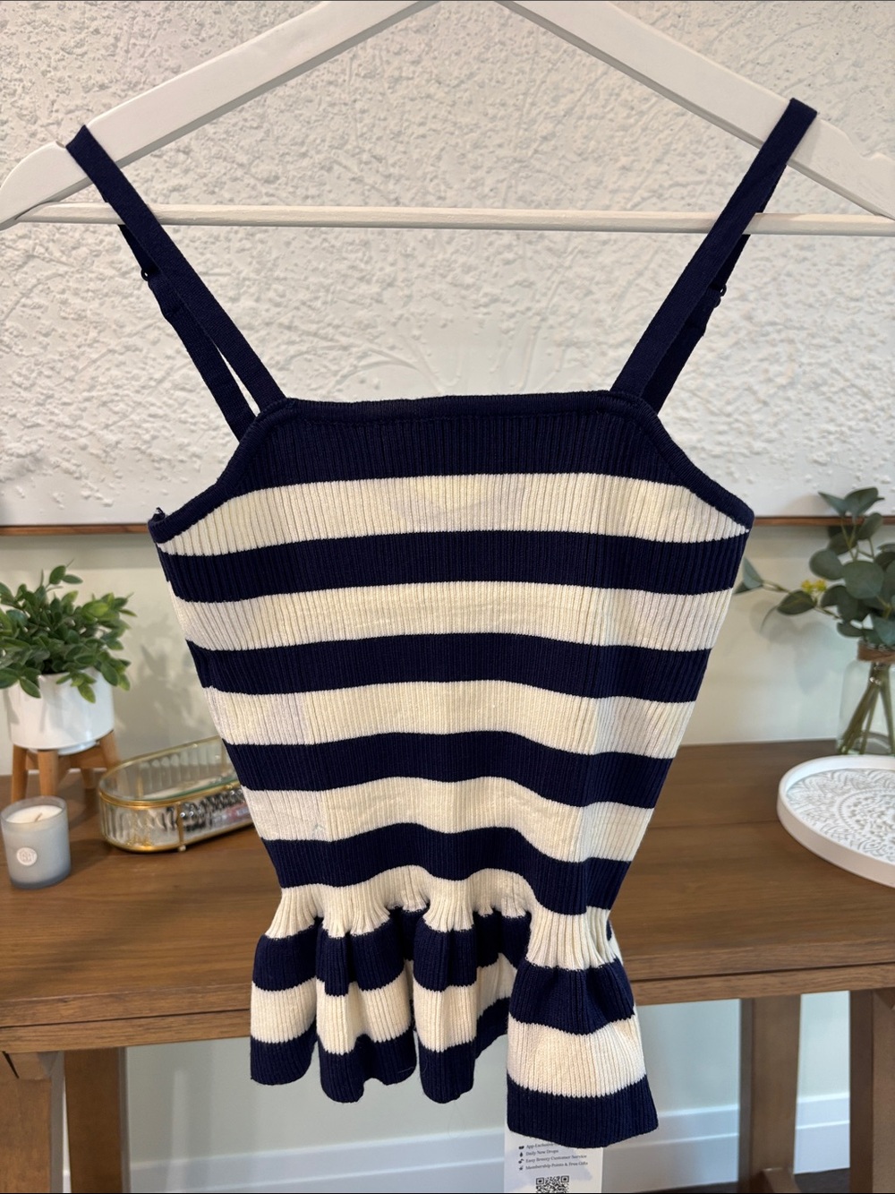Cider Navy and White Striped Ribbed Tank Top